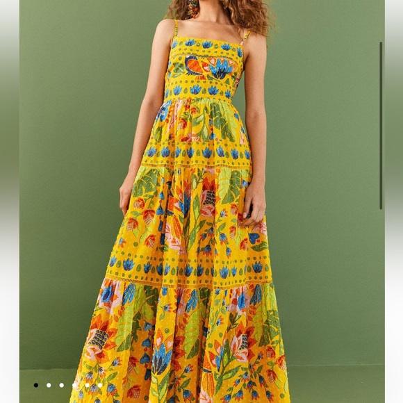 ☀️Farm Rio☀️Yellow Summer Garden Sleeveless Maxi Dress(Small or Medium) - Picture 2 of 9